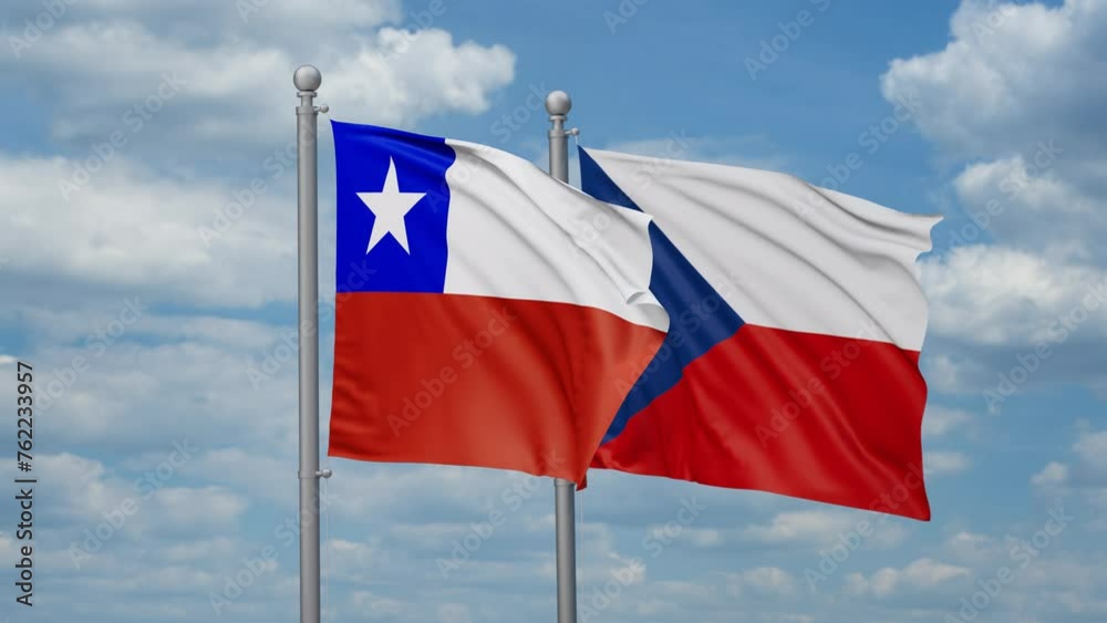 Czech Republic and Chile two flags waving together, looped video, two country relations concept Czech Republic and Chile two flags waving together, looped video, two country relations concept