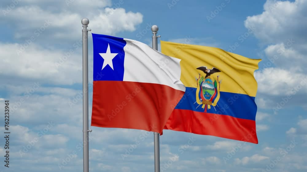 Ecuador and Chile two flags waving together, looped video, two country relations concept Ecuador and Chile two flags waving together, looped video, two country relations concept