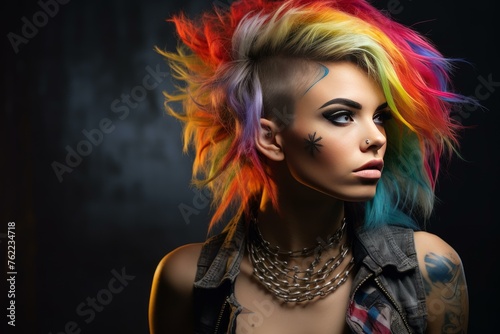 Edgy Hipster punk girl. Funky trendy. Generate Ai
