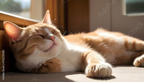 A Contented Cat Lounging In A Sunbeam