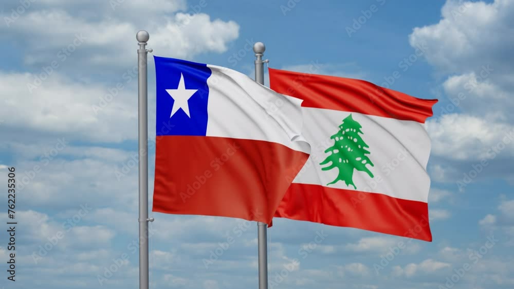 Lebanon and Chile two flags waving together, looped video, two country cooperation concept Lebanon and Chile two flags waving together, looped video, two country cooperation concept