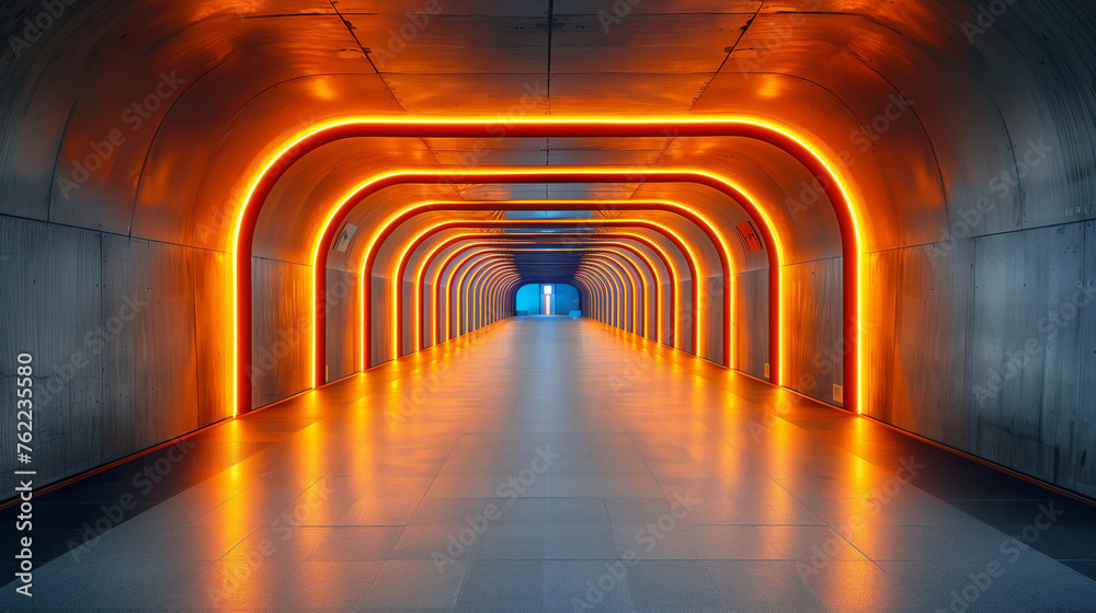 Illuminated Neon Tunnel Leading Into the Distance