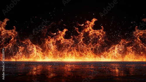 Intense flames of fire captured in motion on a dark background