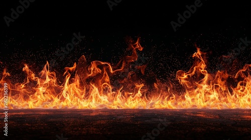 Intense flames of fire captured in motion on a dark background