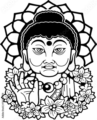 legendary buddha with flowers, design illustration