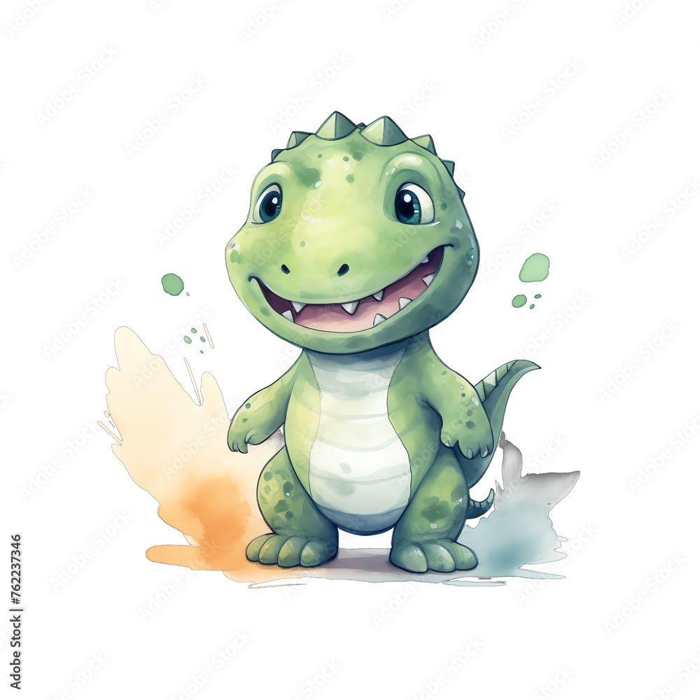 Fototapeta premium Green dinosaur watercolor illustration