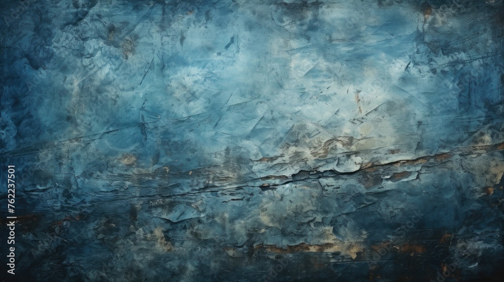 Dark blue wall with cracks and aged texture. Blue gaps on a textured background