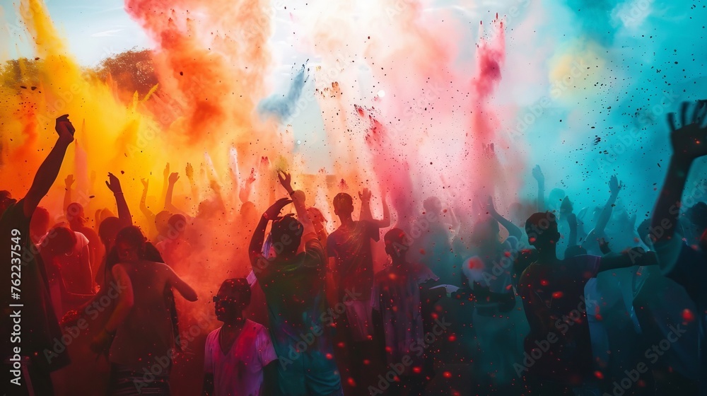 people at the Holi festival  party throwing colors