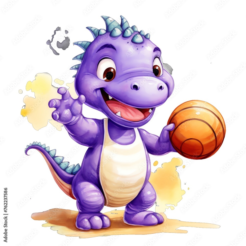 Naklejka premium Purple dinosaur watercolor illustration