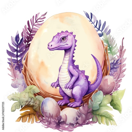 Purple dinosaur watercolor illustration