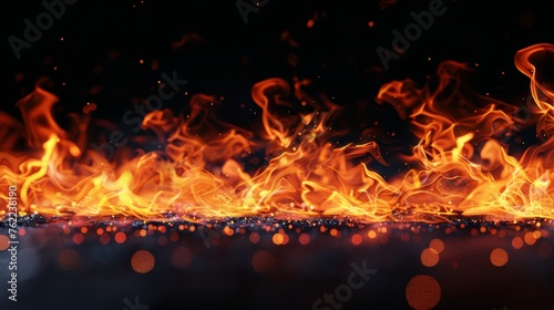 Ethereal dance of fire with delicate flames and embers against a night sky