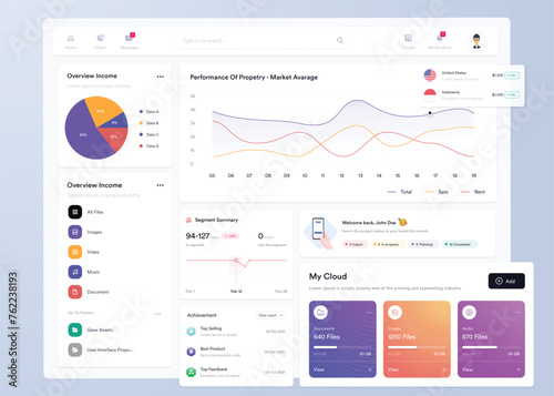 UI UX Infographic dashboard. UI design with graphs, charts and diagrams. Web interface template