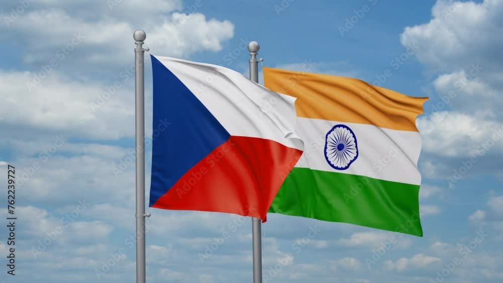 India and Czech two flags waving together, looped video, two country relations concept India and Czech two flags waving together, looped video, two country relations concept