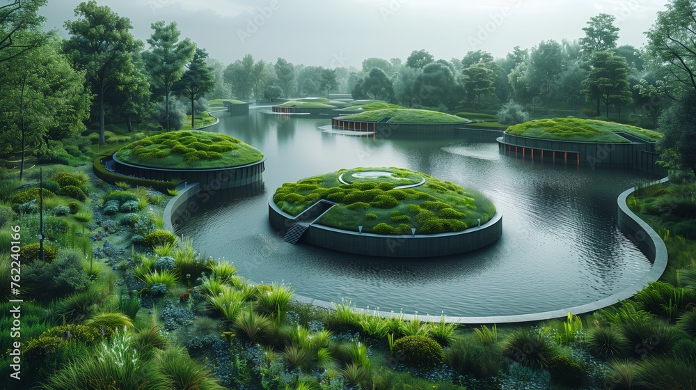 Fototapeta premium Trees Encircling Pond Painting