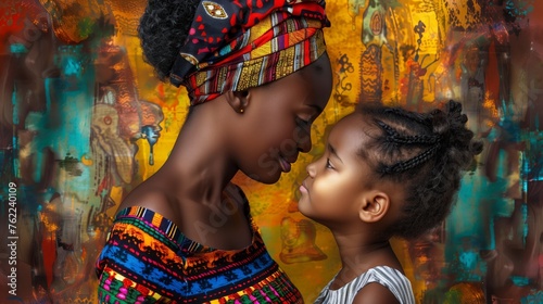 African mother(black woman) and daughter, happy Mother's day 
