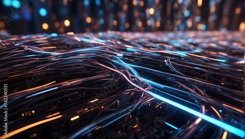 Glowing data cables transferring information background. ai is generated
