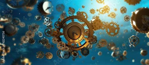Abstract background with clock mechanism. 3d illustration. 3d rendering