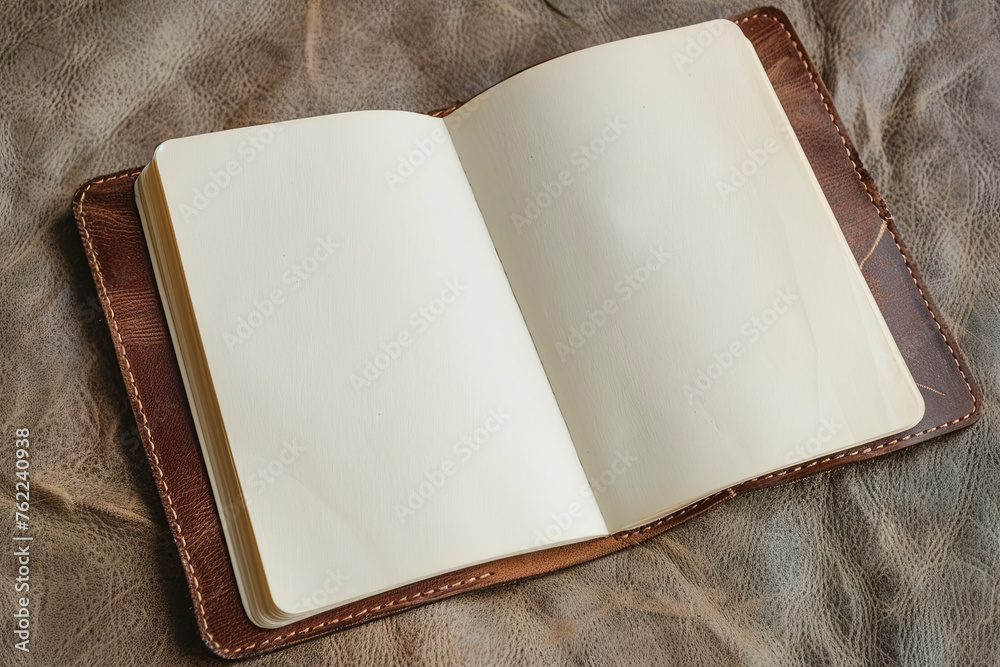 An old yellowish notebook with blank page - obrazy, fototapety, plakaty 