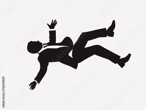 Silhouette of a person in mid-fall, arms flailing, against a white background photo