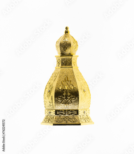 golden arabic perfume bottle isolated on white background © serikbaib