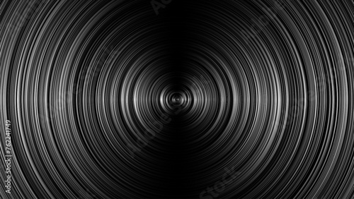 Black anisotropic circular brushed metal disc surface background. Abstract radial concentric scratched steel shiny plate or vinyl texture for geometric cover, flyer, music poster. Vector illustration