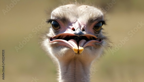 An Ostrich With Its Beak Snapping At Insects photo