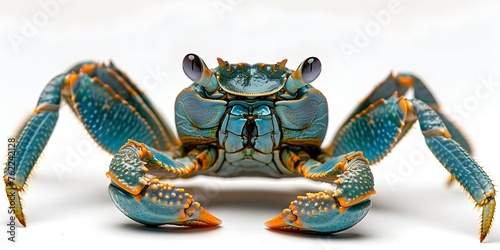 Defiant Crustacean Guarding Its Domain: A Vibrant Crab's Protective Stance © Bussakon