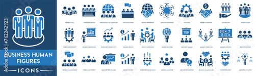 Business Human Figures Outline Icon Collection. Business Team  Meeting  Collaboration  Discussion  Partnership  Engagement  Teamwork  Team Building and Business Growth