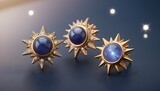 A Pair Of Celestial Themed Stud Earrings Adorned W
