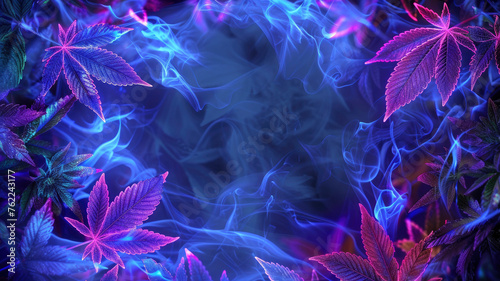 magical shimmering cannabis leaves bright neon cannabis background wallpaper