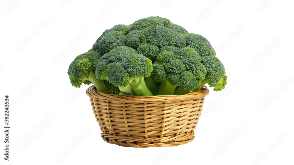 fresh broccoli in basket isolated on Transparent background.
