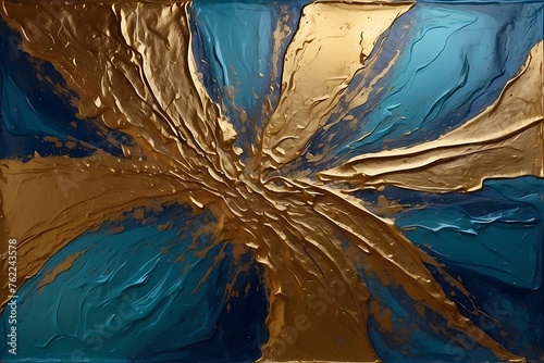 Blue and gold paint on metal surface. Abstract background
