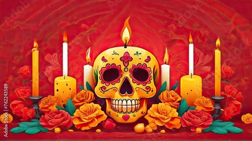 Sugar loaf marigolds Skull Day Dead Mexico