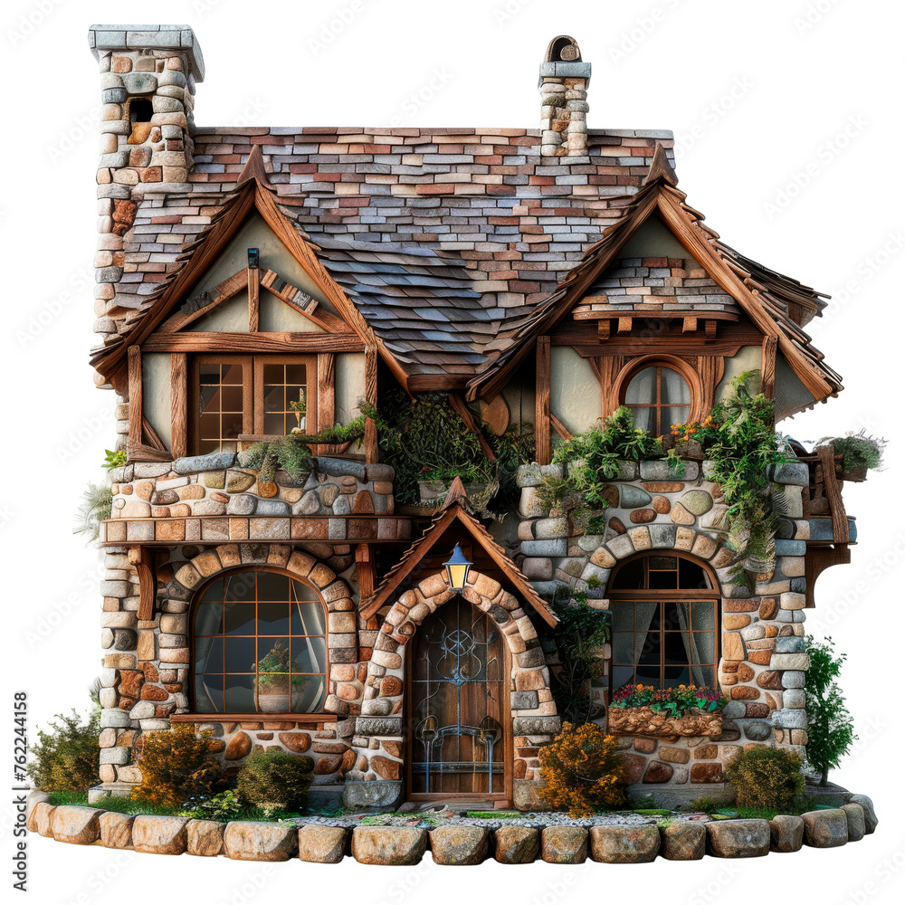 Rustic Stone House in the Countryside - Cut out, Transparent background