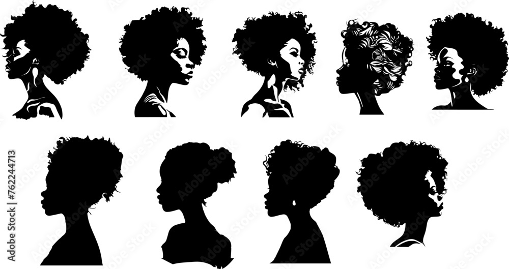 Black woman Silhouette. African American girl in a head wrap and with an earring. Beautiful girl profile. Decorated with hand written text. Vector clipart isolated on white. Black woman Silhouette. African American girl in a head wrap and with an earring. Beautiful girl profile. Decorated with hand written text. Vector clipart isolated on white.