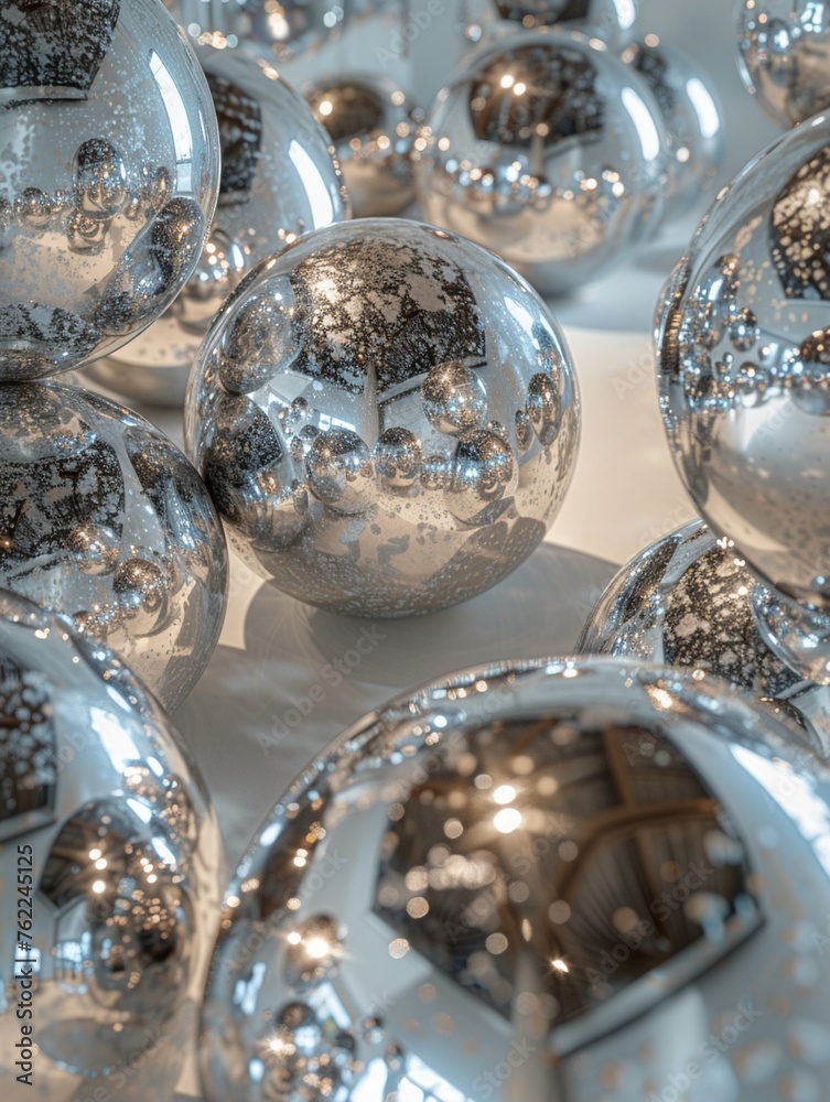 A collection of metallic balls in various sizes, intricately designed to create mesmerizing kinetic art installations A collection of metallic balls in various sizes, intricately designed to create mesmerizing kinetic art installations