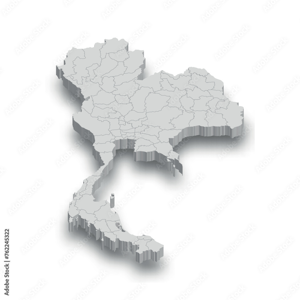 3d Thailand white map with regions isolated