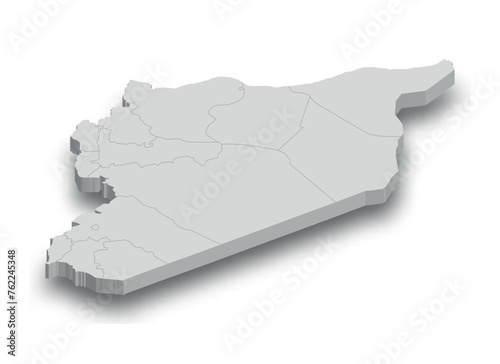 3d Syria white map with regions isolated