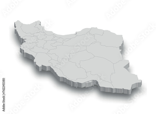 3d Iran white map with regions isolated