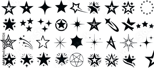 Star Vector Illustration:, star silhouette vector illustration featuring a diverse collection of stars and star like shapes,showcases solid, outlined, and dotted stars photo
