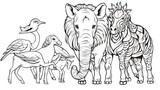 Animals coloring page for adult flat vector