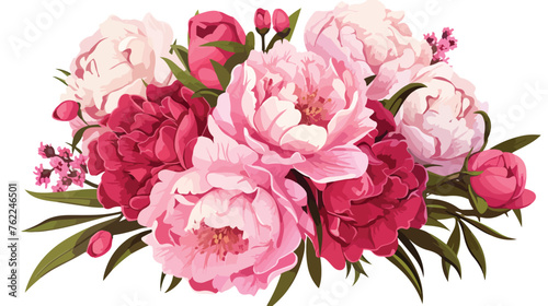 Beautiful bouquet of peonies postcard flat vector