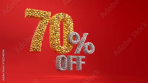 Golden sale 70 percent on red background. Shine gold selling 70 percent off animation on red background.	 (ID: 762246546)
