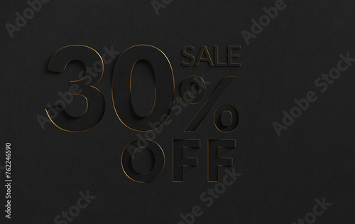 Up to 30% off sale on black background. Sale 30 percent black toned.	 (ID: 762246590)