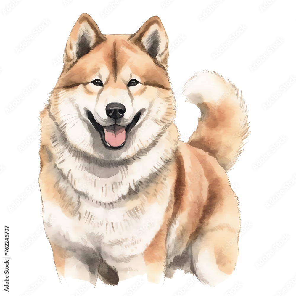 cute watercolor Akita dog breed illustration
