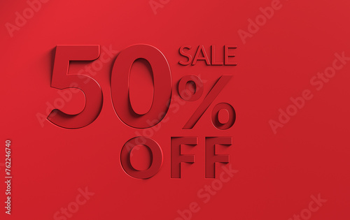 50 percent off price reduction toned in red. Loop animation of red 50% percent discount offer banner. 