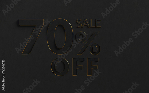Golden sale 70 percent on black background. Shine gold selling 70 percent off animation on black background.	 (ID: 762246753)