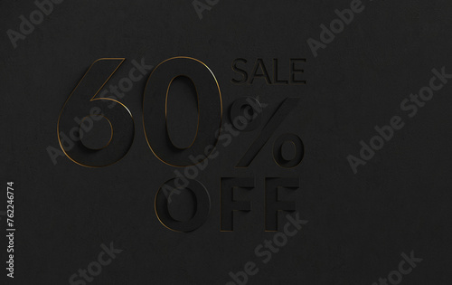 60% sale ellegant background with blacknumbers. Up to 60 Percent Discount Sign on black background.	 (ID: 762246774)