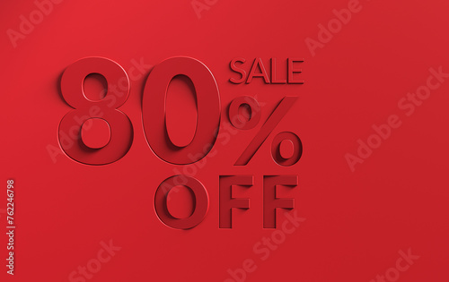 All in red 80% Off Special Offer numbers. Sale Up to 80 Percent Off, Sale Symbol, Special Offer background.	 (ID: 762246798)