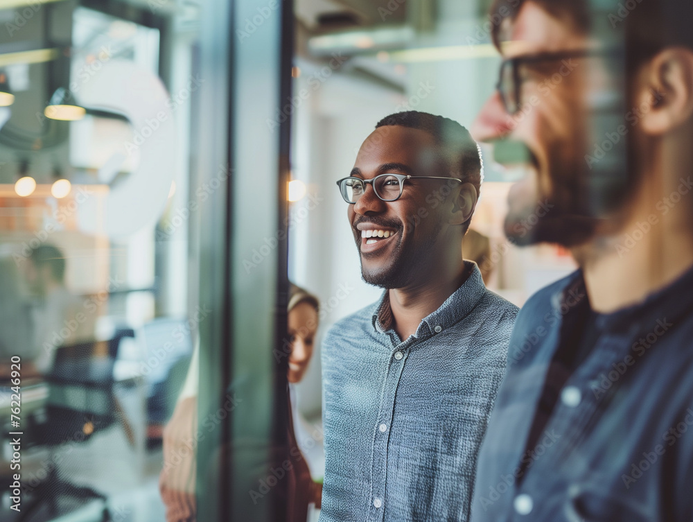 business man brainstorming with his colleague in an office, view through glass panel, modern look business man brainstorming with his colleague in an office, view through glass panel, modern look